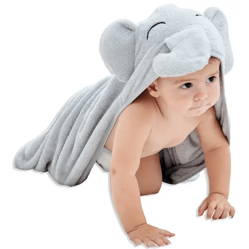 HIPHOP PANDA Hooded Towel - Rayon Made from Bamboo, Bath Towel with Bear Ears for Newborn, Babie, Toddler, Infant - Absorbent Large Baby Towel - Grey Elephant, 30 x 30 Inch