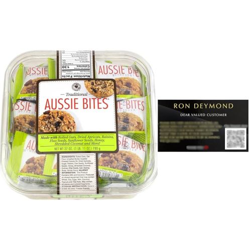 Traditional Aussie Bites Individually Wrapped 27 Oz, Oatmeal snacks cookies, Healthy Oatmeal Bites with RON DEYMOND Card