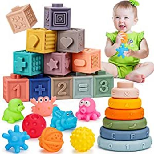 Amazon.com: 26pcs Soft Montessori Toys for 1 2 Year Old Sensory Infant Teething Toy Stacking Block Ring Toy Teether Balls Bath Toys Developmental Learning Education Toy for Toddler Baby 6-12 12-18 Months Gift : Toys & Games