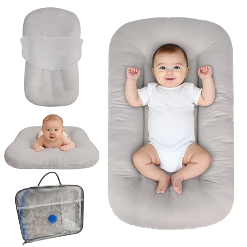 Baby Lounger for Infants Babies 0-24 Months, Bionic Organic Lounger, Soft Cotton Breathable Infant Floor Seats & Loungers for Newborn Baby Shower Gifts (Grey)
