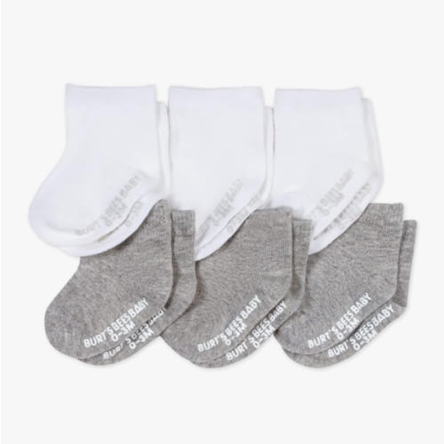Burt's Bees Baby Unisex Baby Socks Ankle or Crew Height Made with Soft Organic Cotton, 6 Packs with Non-Slip Grips for Babies