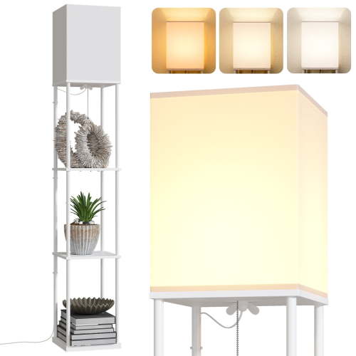 AOHAO 7-Inch 1-Light Contemporary White Floor Lamp with Dimmable, Black Solid Print Sharp Corner Shade