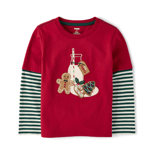 Boys Embroidered Cookies Layered Top - Royal Christmas - Red