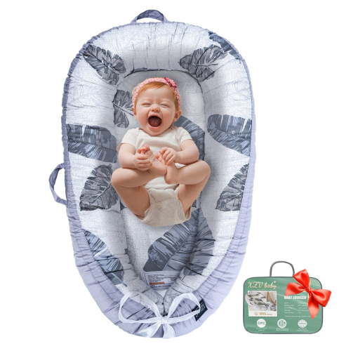 Baby Lounger for Newborn 0-24 Months, Infant Lounger with Breathable Soft Cotton Cover, Portable Baby Nest for Home & Travel, Lightweight Newborn Essentials Baby Shower Gifts（leaf)）