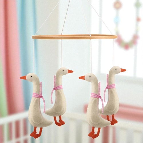 Duck Baby Mobile, Goose Crib Mobile, Nursery Hanging Decor, Soft Plush Goose Mobile, Baby Shower Gift, Pink or Blue Ribbon