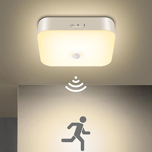 Rechargeable Motion Sensor Ceiling Light Without Wiring, 500LM Wireless Battery Operated Closet Light, Shower Light 3000K Warm, Indoor Motion Light for Closet Shower Porch Hallway Garage