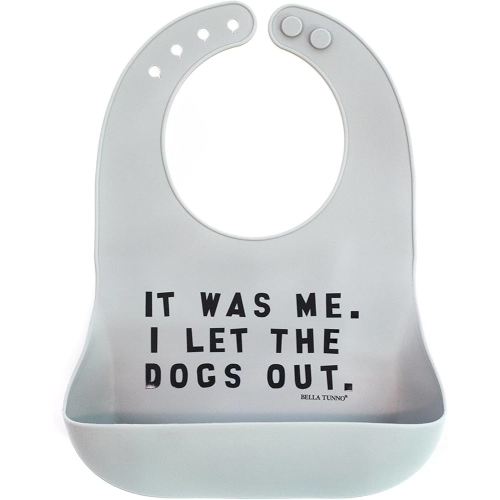Baby Bib for Eating by Bella Tunno, Waterproof Silicone Bib with Large Food Catcher, Adjustable Fit for Babies 4-12 months & Toddlers 1-3 Years, Boys & Girls, Let The Dogs Out