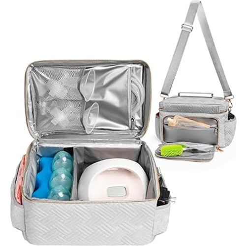 EliteMom Breast Pump Tote Bag (Patent Pending) - Stylish Pumping Bag with Shoulder Strap, Compatible with Spectra S1 S2 Gold & More with Cooler for Working Moms