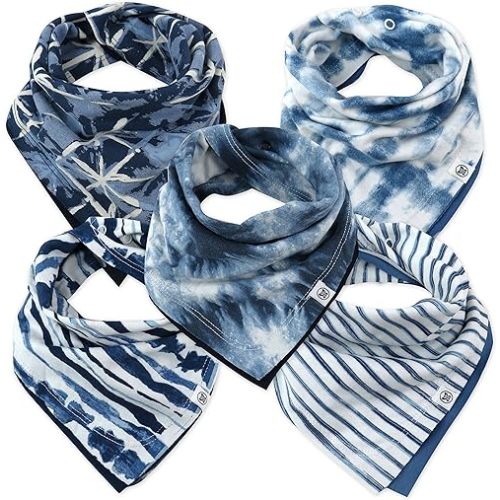 HonestBaby Boys Organic Cotton Bandana Drool Bib Multipack, 5-Pack Tie Dye Blues, One Size