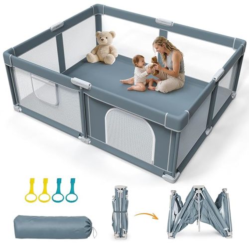 Foldable Baby Playpen - 71"×59" Collapsible Play Pen for Babies and Toddlers - Indoor Outdoor Foldable Play Yard with 4 Handles - Folding Baby Playpen with Bag Portable Travel Play Yard