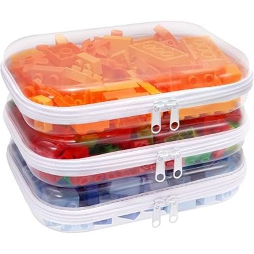 Clear Hard Plastic Zipper Case,Transparent Double Zippers Hard Pouch with 3pcs,Portable Travel Organizer Bin for Toy Storage