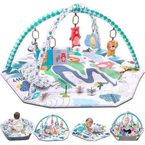 Bellababy Tummy Time Mat, 10-in-1 Baby Gym Activity Play Mat & Ball Pit, with High Contrast Toys & Self-discovery Mirror & Tummy Time Pillow for Sensory and Motor Skill Development