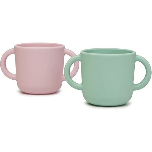 Silicone Training Cup for Infants, Toddler Learning Cup with Two Handles, Baby Open Cup 5oz, 6months+ (green+pink)
