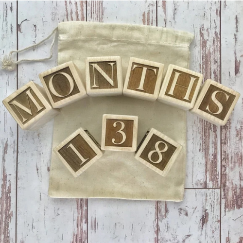 Baby Milestone Wood Blocks | Font: Serif Embossed