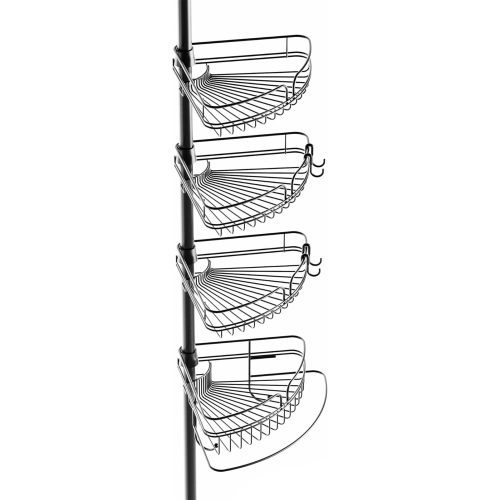 Zenna Home Tension Pole Shower Caddy with 4 Shelves with Towel Bar and Hooks, Matte Black, 60-97 Inch, Rust-Resistant Corner Shower Organizer Shelf, Sturdy Adjustable Shower Rack for Bath Essentials