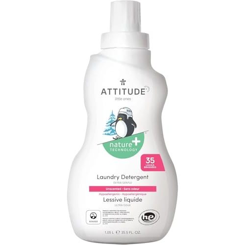 ATTITUDE Baby Laundry Detergent, EWG Verified, Plant and Mineral-Based Formula, HE Compatible, Vegan Household Products, Unscented, 35 Loads, 35.5 Fl Oz