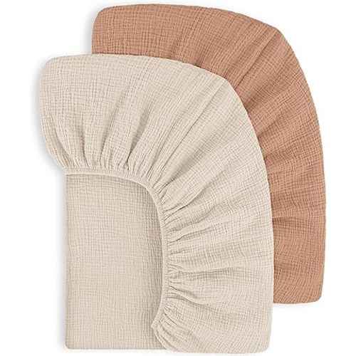 Susurration Muslin Crib Sheets 100% Cotton Baby Crib Sheets Fitted Standard Crib Mattress, Soft & Breathable Baby Sheets for Girls Boys (Hot Chocolate)