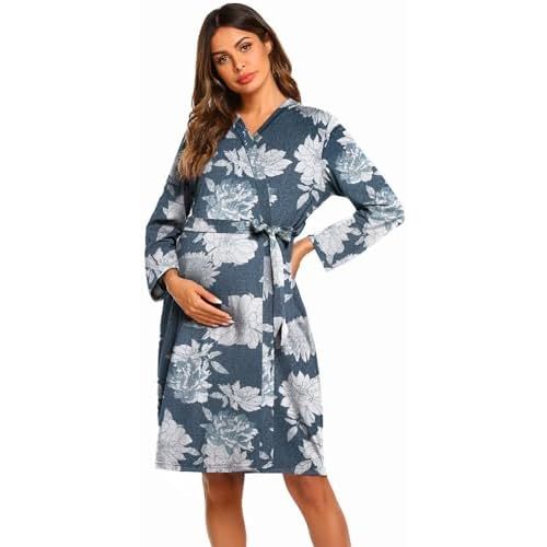Ekouaer Maternity Robe Labor Delivery Nursing Gown Hospital Breastfeeding Dress Bathrobes