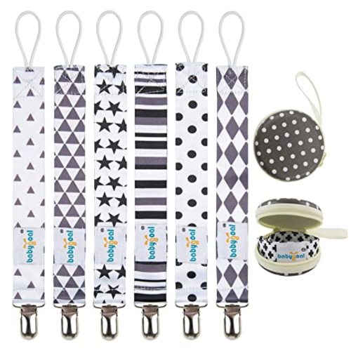 babygoal Baby Pacifier Clips for Boys, 6 Pack Pacifier Holder Clips for Baby Boys and Girls Fits for Most Pacifier Styles and Binkies 6PBM05-HZ