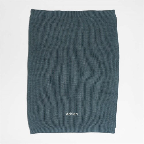 Personalized Slate Blue Rib Knit Baby Stroller Blanket