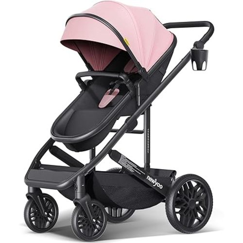 Baby Stroller, Infant Bassinet Strollers w Convertible/Reversible Seat & Cup Holder, Coches para Bebes, 2 in 1 Rear-Facing Pram from Newborn to Toddler, One-Hand Easy Fold, 516M, Pink