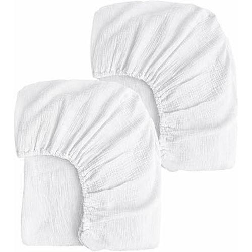 2 Pack Muslin Fitted Crib Sheets for Baby Girls & Boys-Neutral Breathable Crib Mattress Protector for Standard Crib Mattress (28"x 52") -White Crib Sheets No Slip Toddler Cotton Bedding