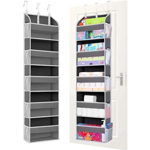 2 Pack Over The Door Storage Organizer with 5 Pockets 10 Mesh Side Pockets, 44 lbs Weight Capacity Door Hanging Organizers and Storage for Bedroom,Bathroom,Nursery,Pantry,Dorm(Dark Gray)
