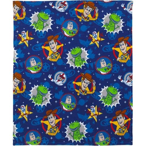 Disney Toy Story 4 - Blue, Green, Yellow and Red Super Soft Plush Toddler Blanket