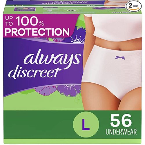 Always Discreet Adult Incontinence & Postpartum Incontinence Underwear for Women, Large, Maximum Protection, Disposable, 28 Count x 2 Pack (56 Count total)