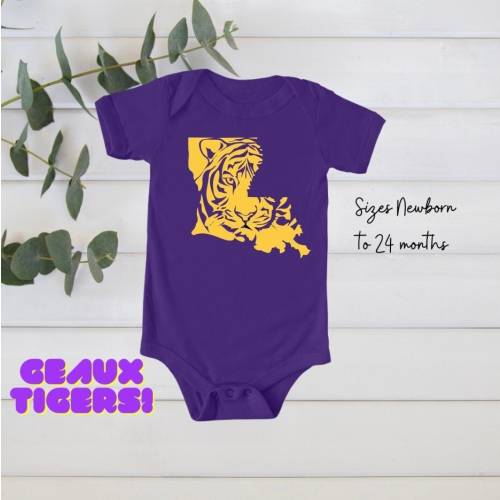 LSU Tigers Baby Onesie: Purple & Gold Game Day Outfit