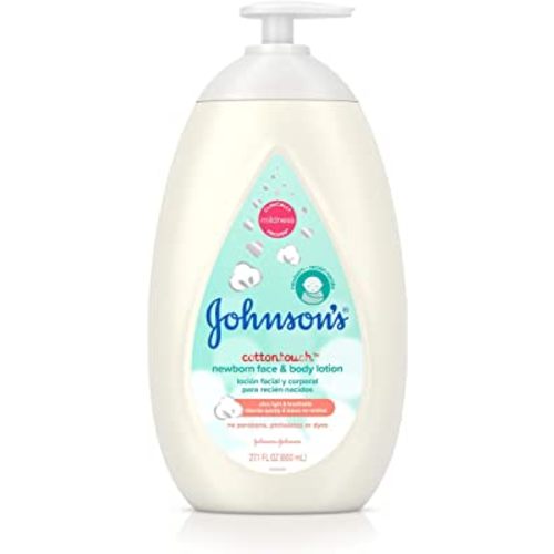 Johnson's Baby CottonTouch Newborn Baby Face and Body Lotion, Hypoallergenic and Paraben-Free Moisturization for Baby's Sensitive Skin, Made with Real Cotton, 27.1 fl. oz