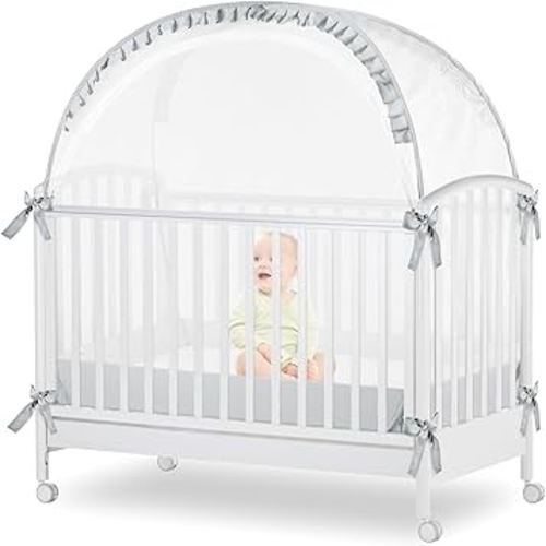 Baby Crib Tent Net to Keep Baby from Climbing Out, Baby Safety Tent Toddler Canopy Netting Falls and Mosquito Bites with Breathable Mesh & Pack N Play Tent(Gray)