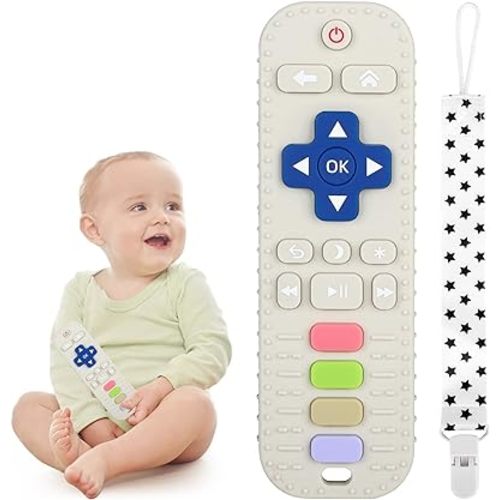 Chuya Silicone Baby Teether Toy TV Remote Control Shape Chew Toy for Babies 3+ Months, Teething Relief Baby Toys for Infants (White)