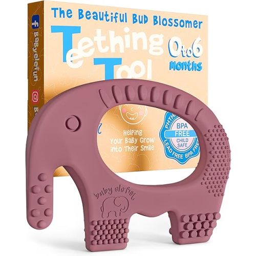 Teething Toy for Babies Age 0 to 6 Months - Baby Elefun 5x Pain Relief Smart Teether - Zero Developmental Delay Silicone Baby Teething Toy Ring - Cute Infant Shower Gift Chew Toys for Babies