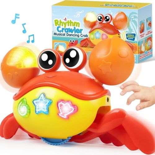 Joyfy Crawling Crab Baby Toy -Tummy Time Toy for Boys Girls, Interactive Big Crab Toy with Lights Buttons, Dancing Crab Obstacles, Gift for Toddlers