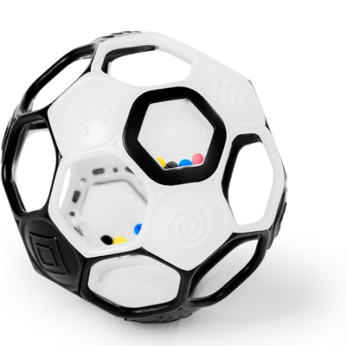Bright Starts Oball Grippin' Goals Rattle Soccer Ball - Black & White, Easy-Grasp Toy for Newborn and Up