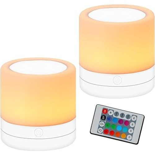 Nursery Night Light for Kids, USB Rechargeable Small Desk Lamp,13 RGB Colors & 4 Brightness & 1 Remote, Touch Bedside Cordless Table Lamp, Portable Night Lamp for Bedroom Living Room (2 Pack White)