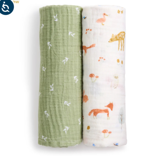 aden + anais sage woodland essentials cotton muslin swaddles 2 pack