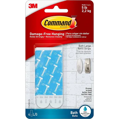 Command Bath Large Water-Resistant Adhesive Refill Strips, 4-Large Strips, Re-Hang Large Bath Hooks or Caddies