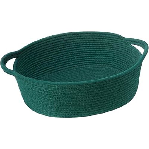 Goodpick Small Woven Storage Basket, 12"x 8" x 5" Cute Baby Nursery Storage Baskets for Christmas, Decorative Gift Baskets Empty with Handles for Candy, Toys, Green