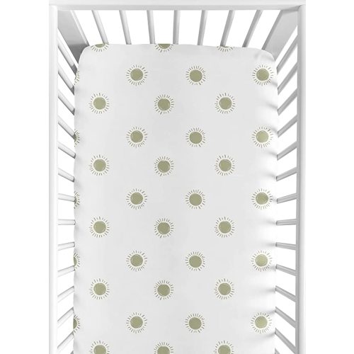 Sweet Jojo Designs White and Sage Boho Sun Boy or Girl Fitted Crib Sheet Baby or Toddler Bed Nursery - Green Bohemian Celestial Sky Desert Sunshine Outdoors Nature Gender Neutral