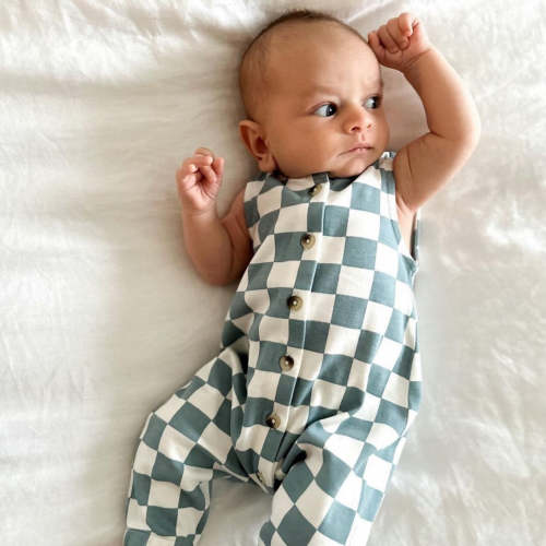 Blueberry Muffin Checkerboard / Organic Bay Jumpsuit