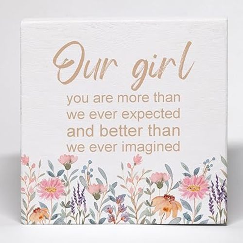Baby Girl Nursery Decor Wood Box Sign, NurseryDecor for Girls, BabyGirls Room Decor, BabyShower Gifts for Girls, OurGirl You are More than We Ever Expected Wooden Box Block Sign for Girl RoomNursery ShelfDecor