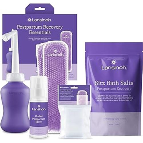 Lansinoh Postpartum Essentials Kit + Sitz Bath Salts, Postpartum Essentials, Postpartum Care Kit for Mom, Soothing & Calming Epsom Salts with Lavender Oil, Frankincense & Aloe Vera