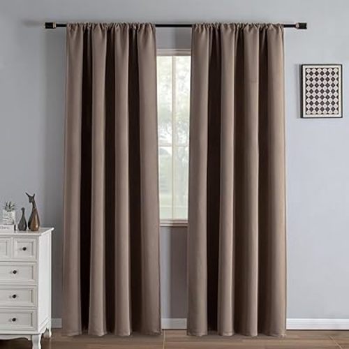Blackout Curtains 84 Inch Length 2 Panels Set, Black Out Curtains for Bedroom 84 Inch Long, Rod Pocket Energy Saving Room Darkening Drapes for Living Room Window Khaki(W52 x L84)