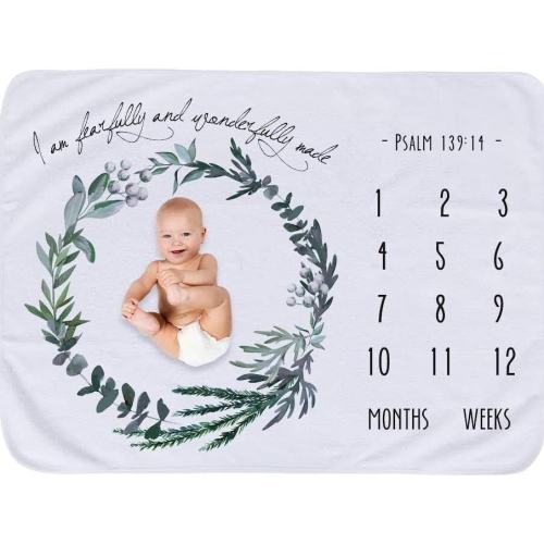 HunBun Scripture Inspired Baby Milestone Blanket, Gender Neutral, Super Soft Plush Fleece, Photography Backdrop, Boy, Girl, Gender Neutral