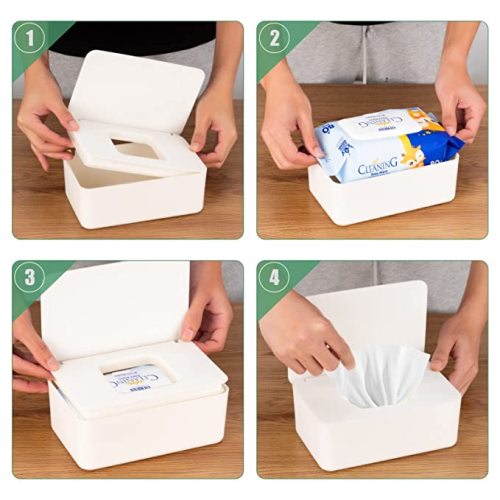 Baby Wipes Dispenser, Wipe Holder for Baby & Adult,Keeps Wet Tissue Fresh, Non-Slip Wipes Case, Flushable Wipe Container with Sealing Design Lid (1-White) - 1-white