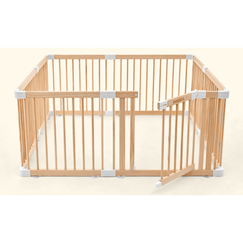 HARPPA Wooden Baby Gate Playpen | Non-Toxic Foldable DIY Adjustable Play Yard for Infants & Toddlers – Natural Finish Baby Fence for Small & Large Spaces