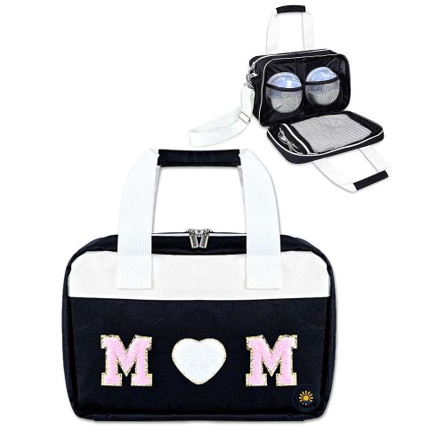 Wearable Breast Pump Bag with Cooler, Pump Carrying Case with Shoulder Strap for Work, Travel, Chenille Letter Storage Bag for Elvie Pumps and Medela Pump
