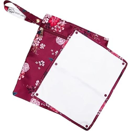 Sarah Wells Pumparoo Wet Dry Bag for Breast Pump Parts – Compact Organizer with Waterproof Pocket, Staging Mat & Fridge Hack – Machine Washable Pumping Accessory (Berry Bloom)
